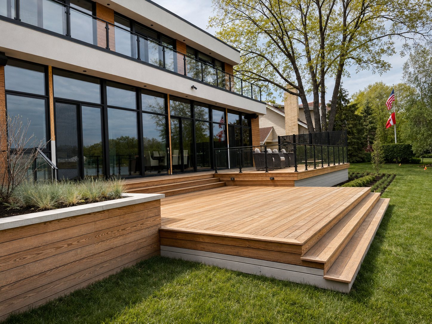 #12 VizX Design Studios, Moderm Landscape Design, Outdoor Living Space, Glenview, Naperville, IL, Hinsdale, IL - Outdoor Kitchen, Landscape Design, Deck