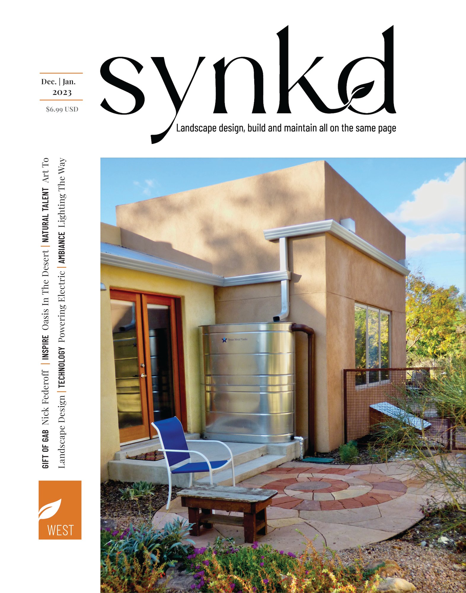 The second issue of SYNKD West published in December/January 2023 features WaterWise's office project featuring native plants and water cisterns